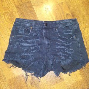 American Eagle Outfitters Black Distressed Shorts Size 4 Vintage Festival HiRise